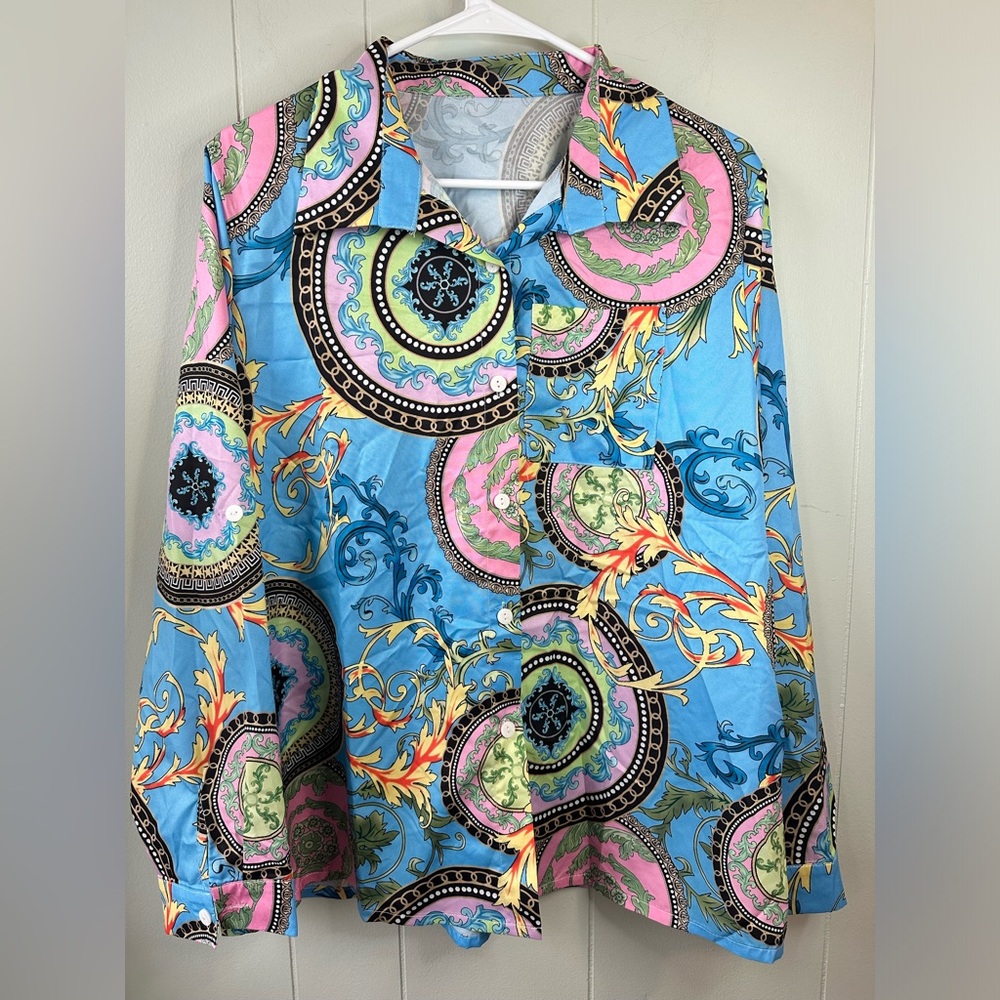 Colorful Baroque Print Button-Up Shirt